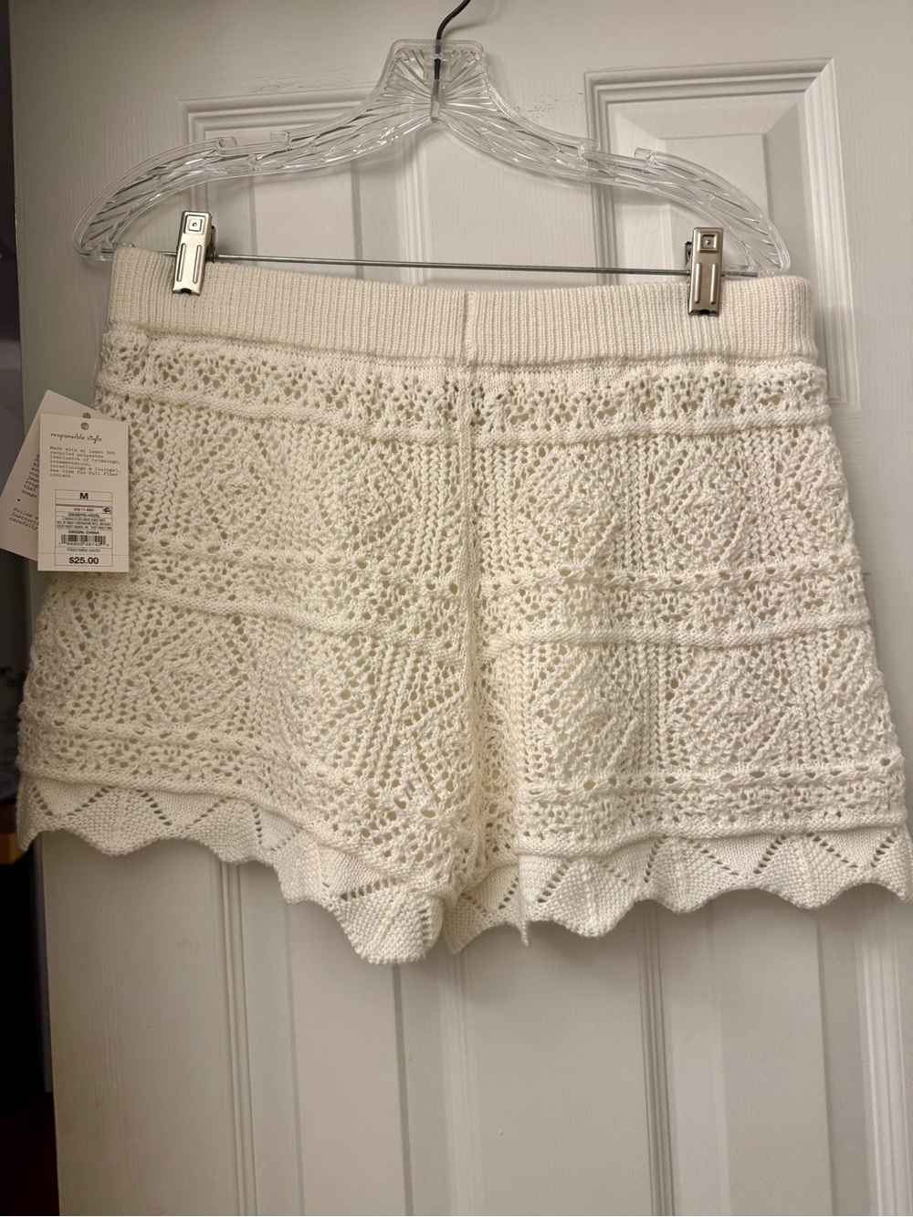 A New Day Crochet Knit Scallop Hem Women's Shorts - Cream
